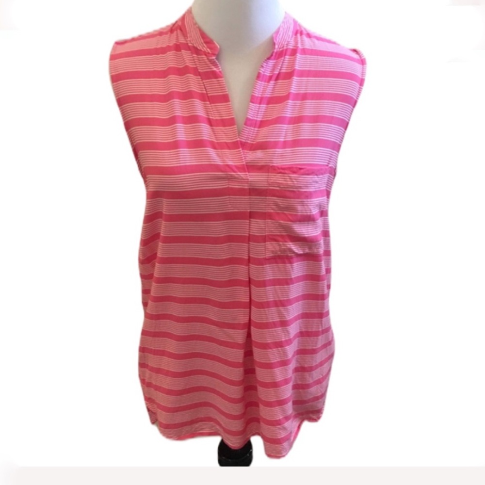 GAP Hot Pink Striped Split Neck Blouse Size XS